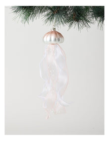 Eucalyptus Glass Jellyfish Ornament with Ribbons and Pearls in Pink: 30cm