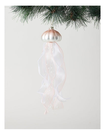 Eucalyptus Glass Jellyfish Ornament with Ribbons and Pearls in Pink: 30cm
