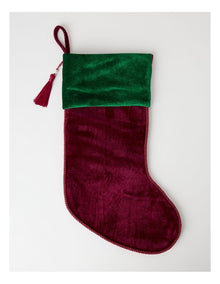 Heirloom Christmas Velvet Stocking with Tassel in Red and Green: 45cm