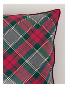 Heirloom Tartan Cushion with Velvet Trim in Red and Green: 45cm