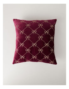Heirloom Velvet Cushion with Bows and Sequins in Red: 45cm