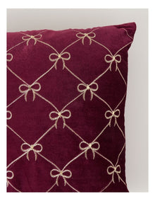 Heirloom Velvet Cushion with Bows and Sequins in Red: 45cm