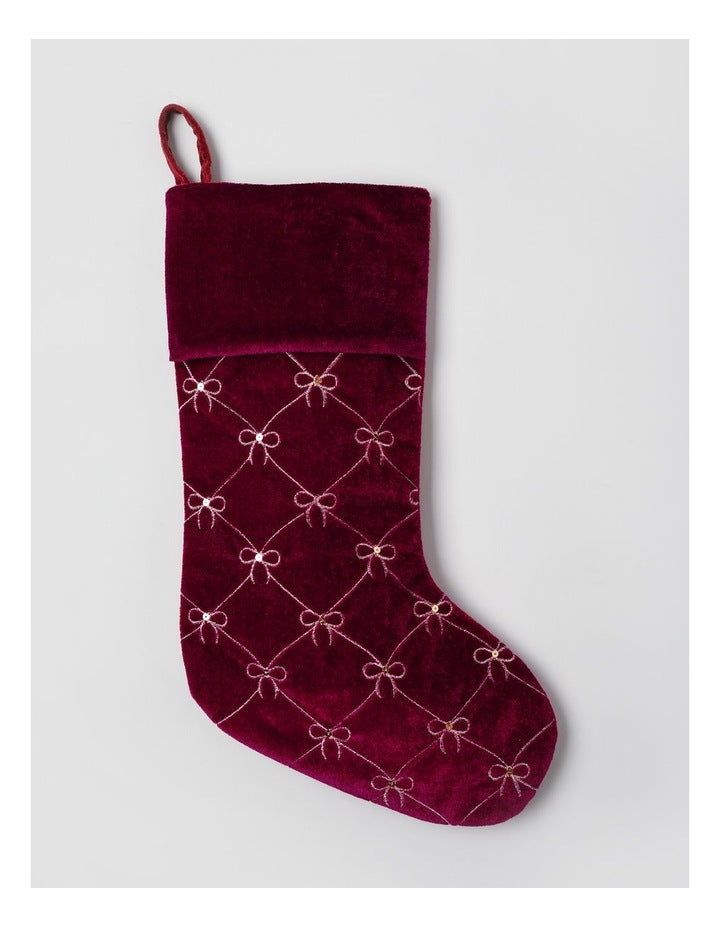 Heirloom Christmas Velvet Bows & Sequins Stocking in Red: 43cm