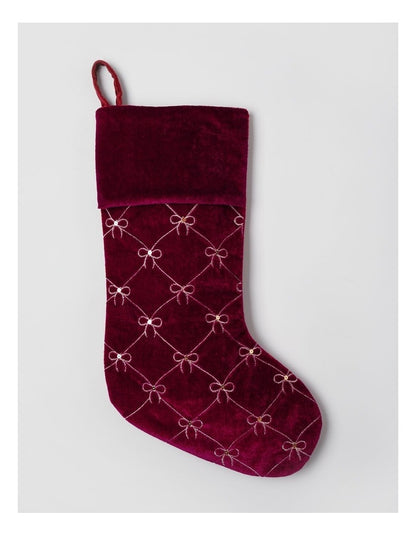 Heirloom Christmas Velvet Bows & Sequins Stocking in Red: 43cm