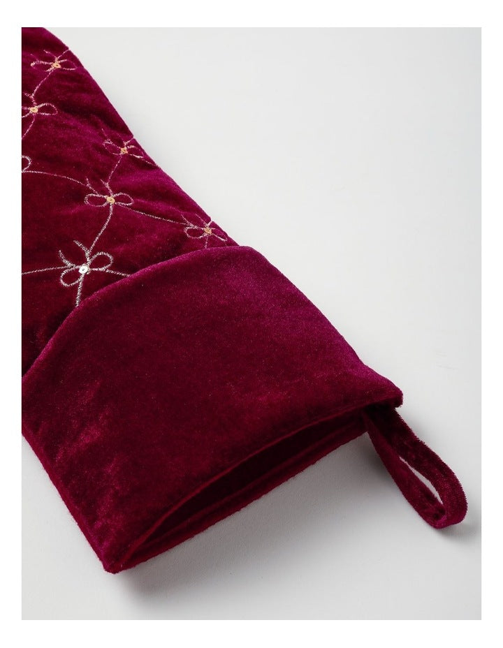 Heirloom Christmas Velvet Bows & Sequins Stocking in Red: 43cm