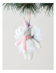 Nostalgia Christmas Fabric Unicorn with Scarf Ornament in White and Pink: 15cm