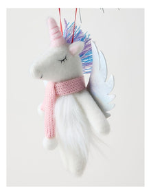 Nostalgia Christmas Fabric Unicorn with Scarf Ornament in White and Pink: 15cm