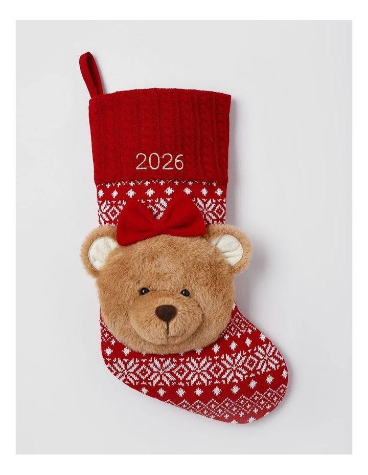Heirloom Christmas 2026 Evie Charity Bear Felt Stocking in Multi: 42cm