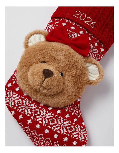 Heirloom Christmas 2026 Evie Charity Bear Felt Stocking in Multi: 42cm