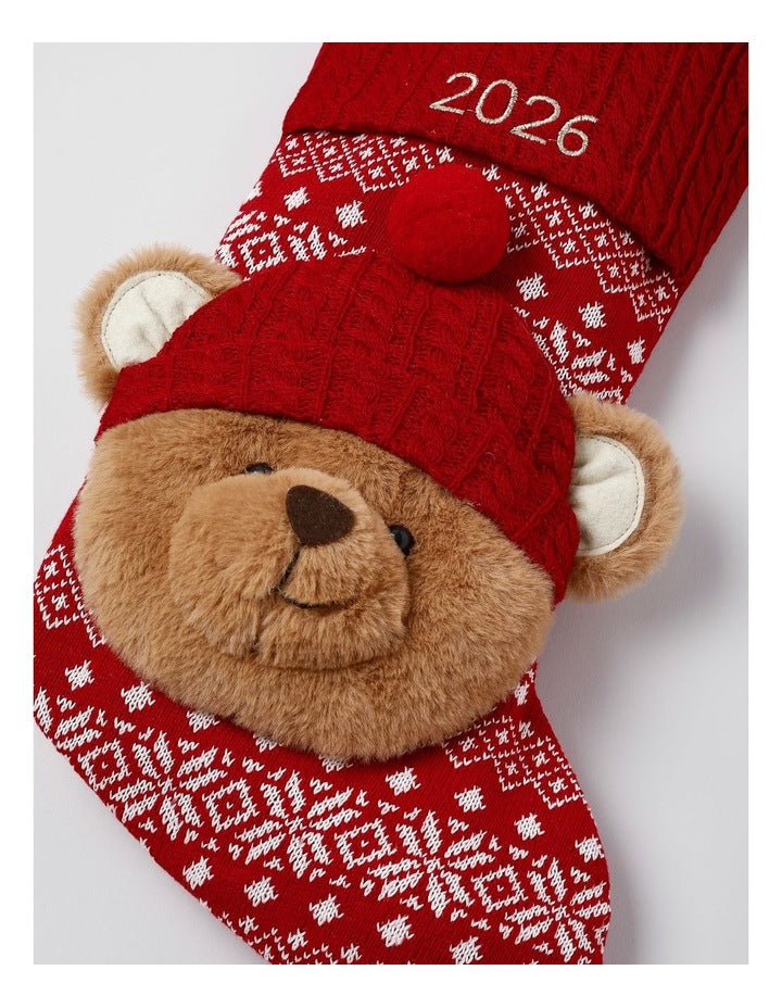 Heirloom Christmas 2026 Ethan Charity Bear Felt Stocking in Multi: 42cm