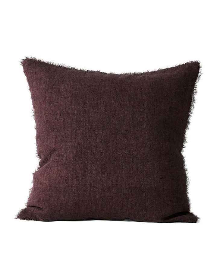 Vintage Linen Fringe Cushion in Mulberry