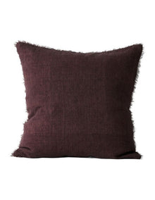 Vintage Linen Fringe Cushion in Mulberry
