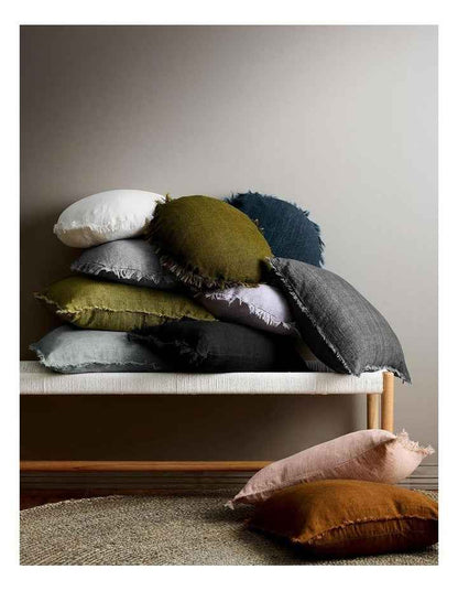 Vintage Linen Fringe Cushion in Mulberry