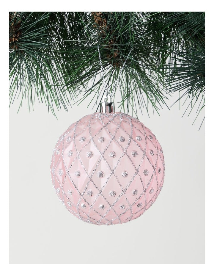 Luxe Christmas Plastic Bauble with Glitter in Pink: 9cm