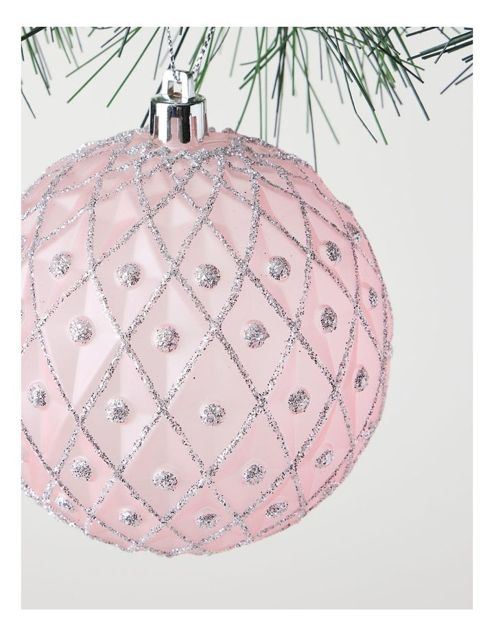 Luxe Christmas Plastic Bauble with Glitter in Pink: 9cm