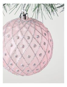 Luxe Christmas Plastic Bauble with Glitter in Pink: 9cm