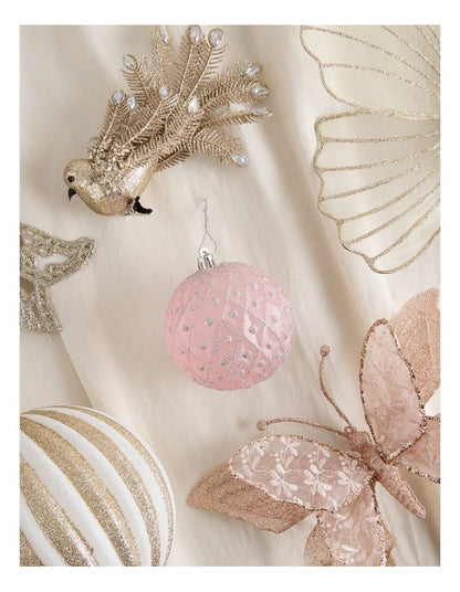 Luxe Christmas Plastic Bauble with Glitter in Pink: 9cm