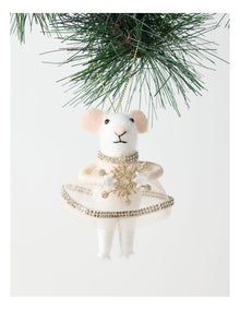 Luxe Christmas Felt Mouse Ornament with Tulle Skirt in White: 10.2cm