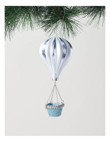 Luxe Christmas Glass Hot Air Balloon Ornament in Blue: 17cm
