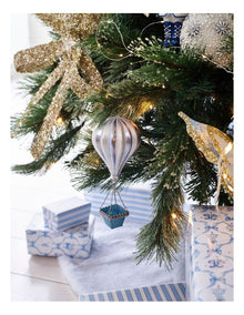 Luxe Christmas Glass Hot Air Balloon Ornament in Blue: 17cm