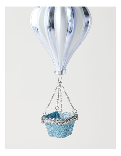 Luxe Christmas Glass Hot Air Balloon Ornament in Blue: 17cm