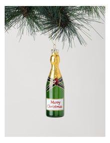 Heirloom Glass Champagne Bottle Ornament in Green: 14cm