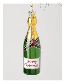 Heirloom Glass Champagne Bottle Ornament in Green: 14cm