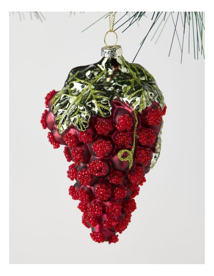 Heirloom Glass Grape Ornament in Red: 13cm
