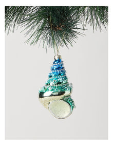 Eucalyptus Glass Seashell with Beads Ornament in Green and Blue: 10cm