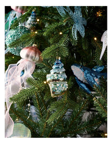 Eucalyptus Glass Seashell with Beads Ornament in Green and Blue: 10cm