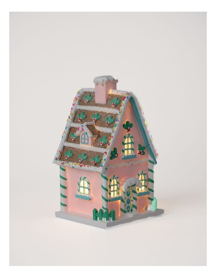 Nostalgia Resin Gingerbread House with LED in Multi: 22cm