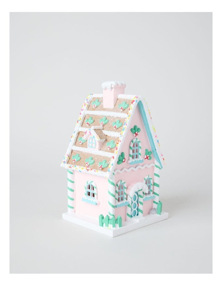 Nostalgia Resin Gingerbread House with LED in Multi: 22cm