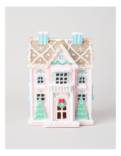 Nostalgia Resin Gingerbread House with LED in Multi: 27cm