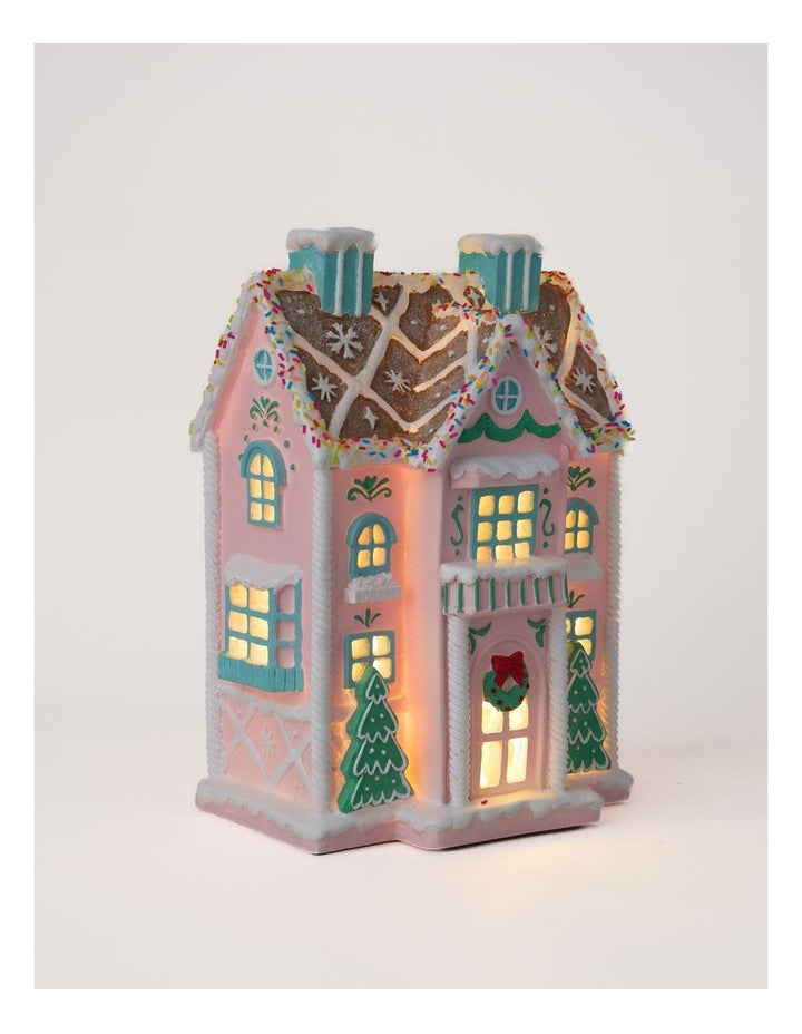 Nostalgia Resin Gingerbread House with LED in Multi: 27cm