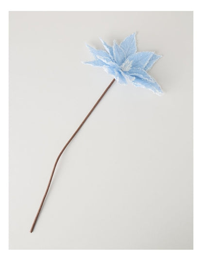 Luxe Fabric Poinsettia Pick in Blue: 58cm