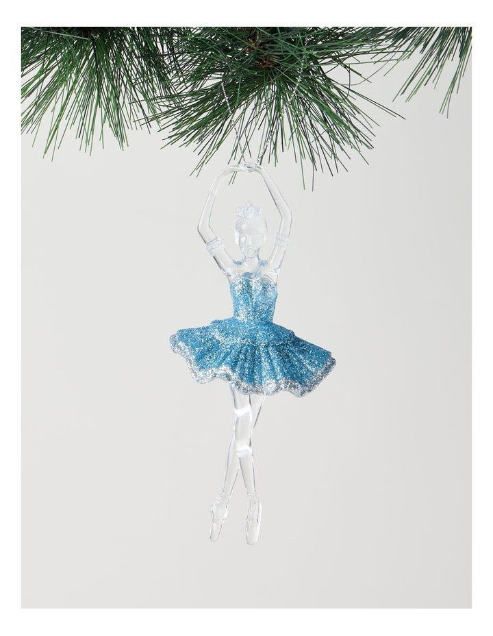 Luxe Christmas Plastic Ballerina Wearing Blue Glitter Tutu