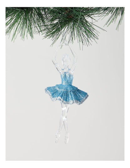 Luxe Christmas Plastic Ballerina Wearing Blue Glitter Tutu