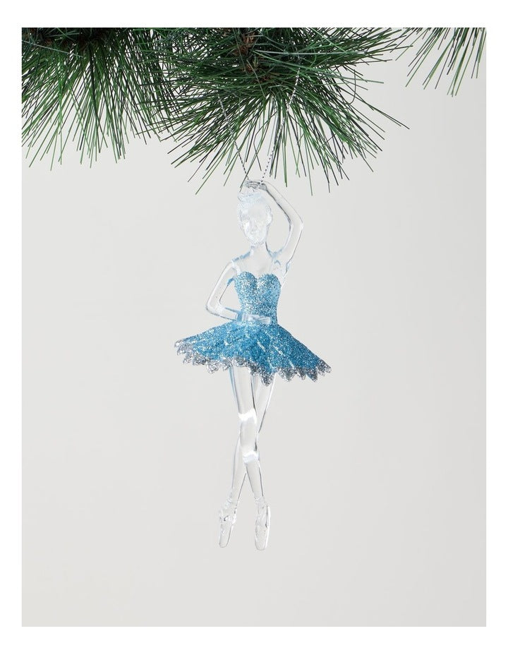 Luxe Christmas Plastic Ballerina Wearing Blue Glitter Tutu