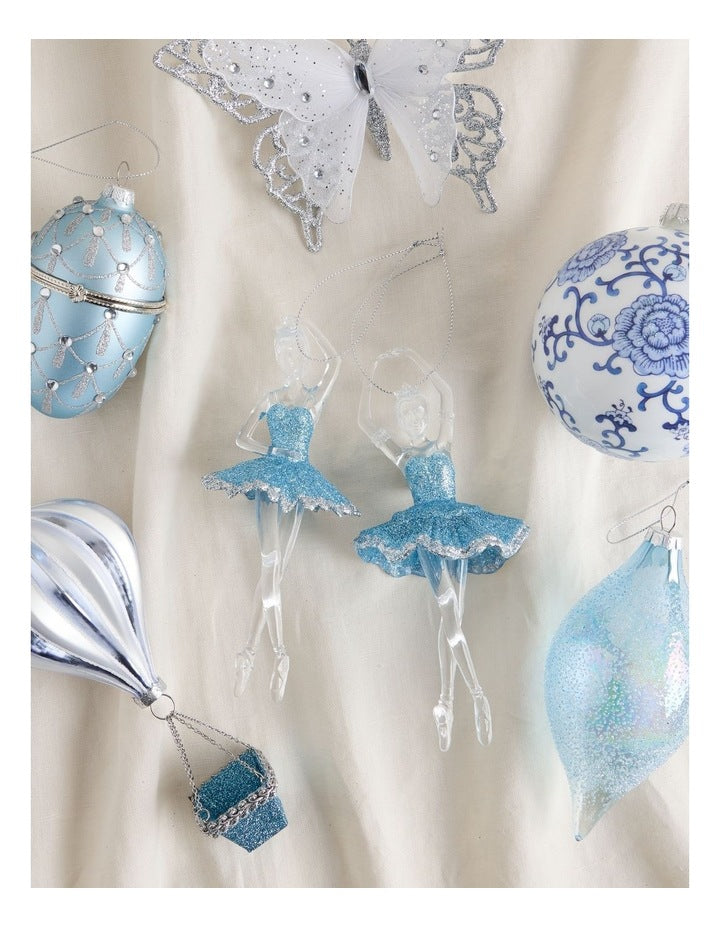 Luxe Christmas Plastic Ballerina Wearing Blue Glitter Tutu