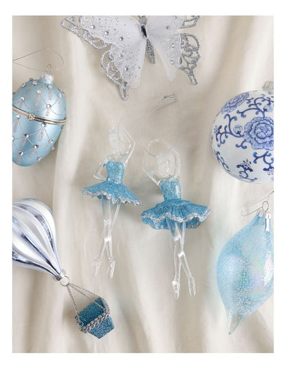 Luxe Christmas Plastic Ballerina Wearing Blue Glitter Tutu