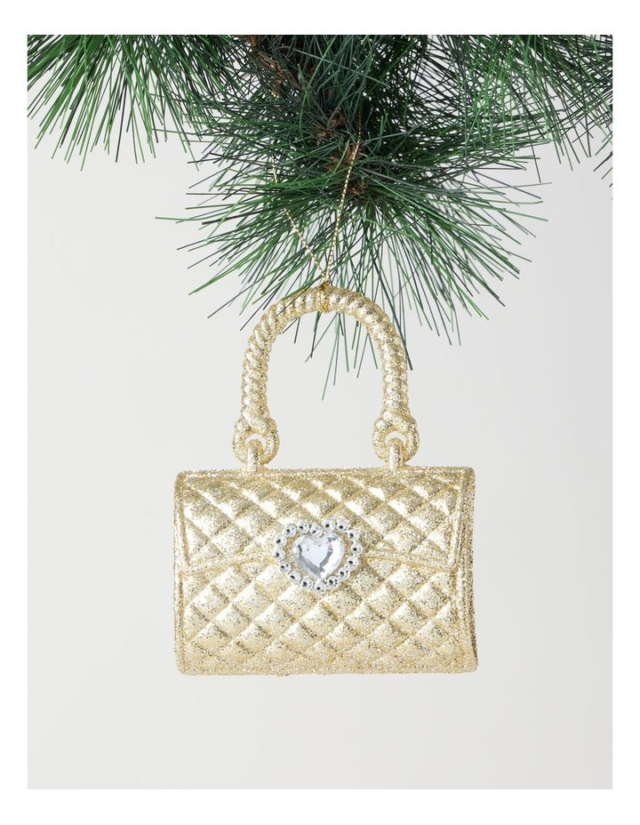 Luxe Christmas Plastic Handbag Ornament in Champagne: 11cm