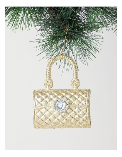 Luxe Christmas Plastic Handbag Ornament in Champagne: 11cm