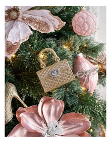 Luxe Christmas Plastic Handbag Ornament in Champagne: 11cm