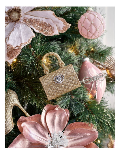 Luxe Christmas Plastic Handbag Ornament in Champagne: 11cm