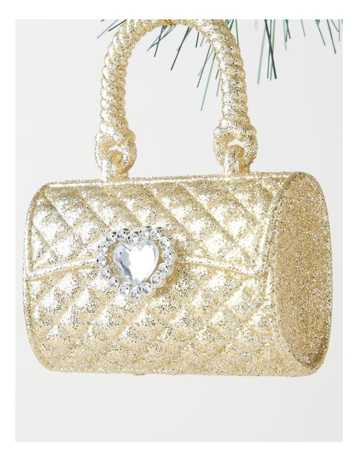 Luxe Christmas Plastic Handbag Ornament in Champagne: 11cm