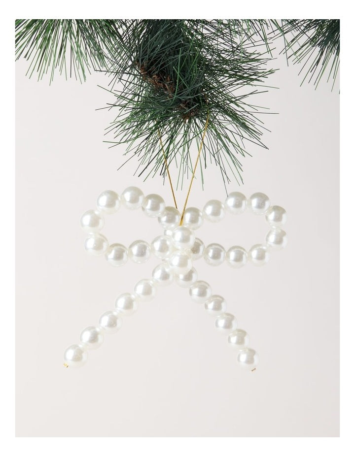 Luxe Christmas Pearl Bow Ornament in White: 13cm