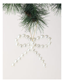 Luxe Christmas Pearl Bow Ornament in White: 13cm