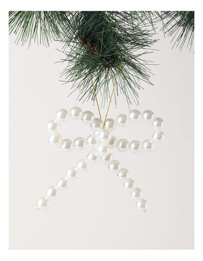 Luxe Christmas Pearl Bow Ornament in White: 13cm