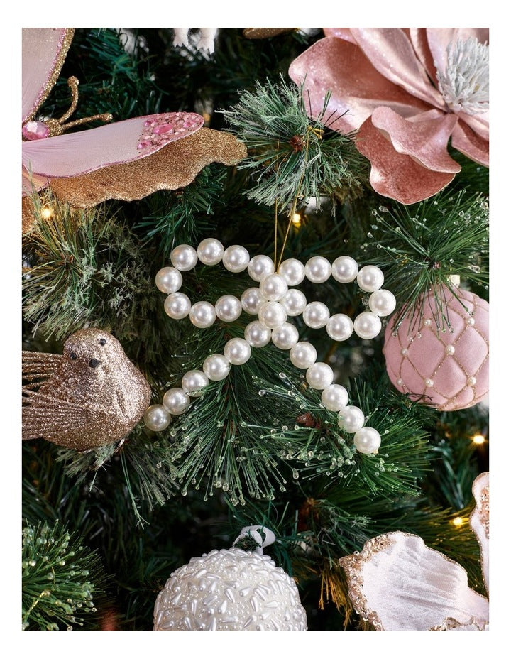Luxe Christmas Pearl Bow Ornament in White: 13cm