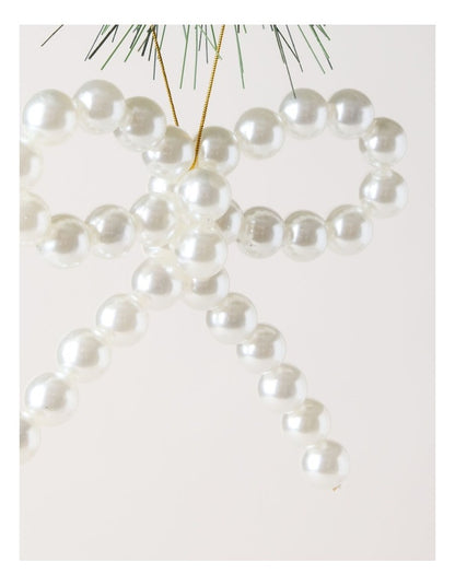 Luxe Christmas Pearl Bow Ornament in White: 13cm